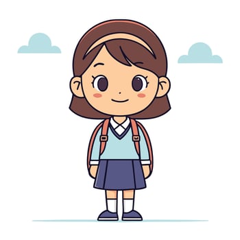a cartoon girl in school uniform standing with a backpack vector