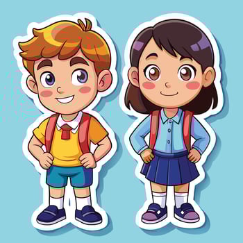 cartoon boy and girl school uniform sticker vector