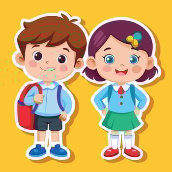 cartoon boy and girl school uniform, illustration vector