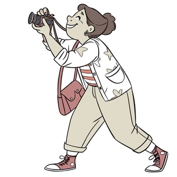 a cartoon woman taking a picture with a camera vector