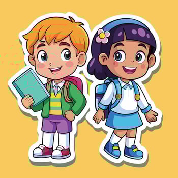 cartoon boy and girl school uniform sticker vector