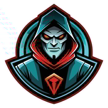 the evil wizard is wearing a hood and has red eyes vector