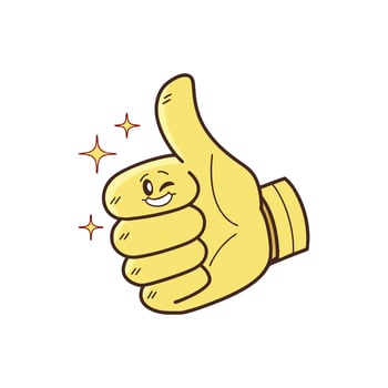 A yellow thumb up sign with stars vector