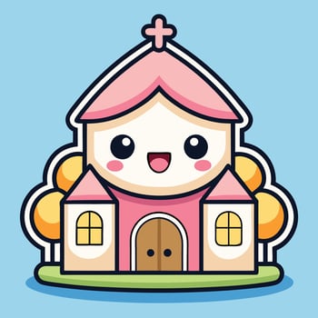 a cartoon church with a cute face vector