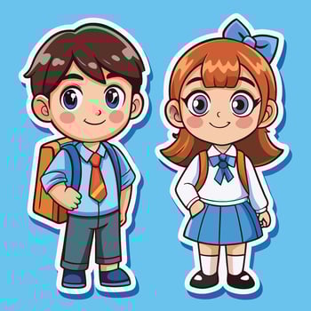 cartoon school boy and girl, one with a backpack and the other with a backpack vector