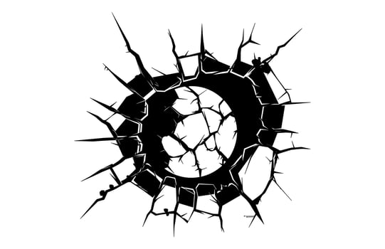 Soccer Ball Cracked Wall Silhouette isolated on a white background vector