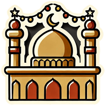A decorated mosque with a star and crescent on it png