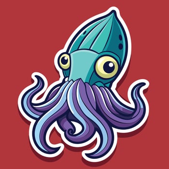 a sticker of an octopus with purple tentacles vector