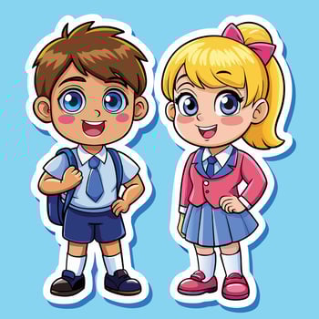 sticker of school boy and girl illustration vector