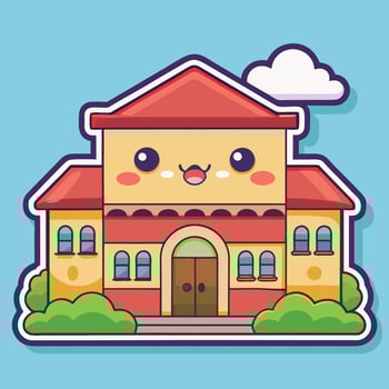 a cartoon house with a smiley face on it vector