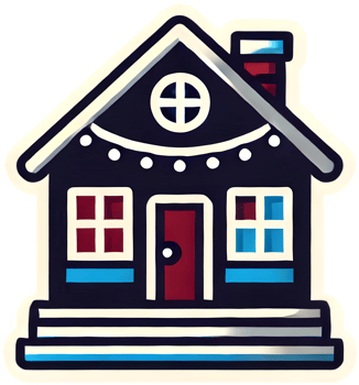 A house with a red door and windows png