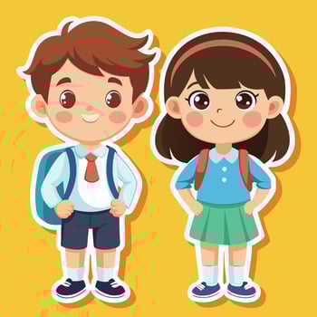 cartoon boy and girl school uniform, illustration vector