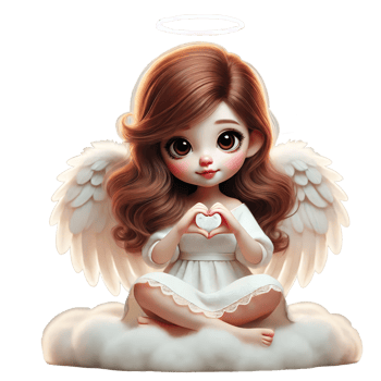 Angel girl holding heart on cloud png