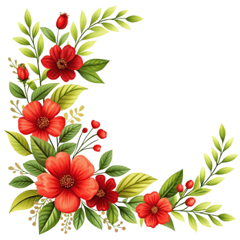 Flowers and Green leaves Corner Frame isolated on transparent background png