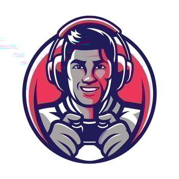 mascot icon retro retro gamer man playing game set inside circle on isolated background done in vector