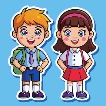 cartoon boy and girl school uniform sticker vector