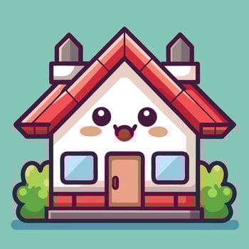 a cute house with a red roof and windows vector