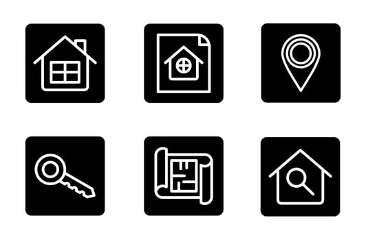 Linear flat real estate infographic template on black and white colour vector