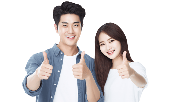 A young couple giving thumbs up. png