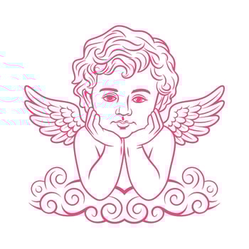 Cherub Angel Resting on Cloud Illustration vector