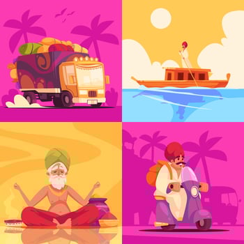 Gradient india travel illustration set vector