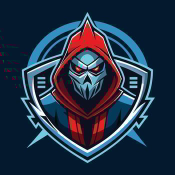 a red and blue hooded man with a red mask vector