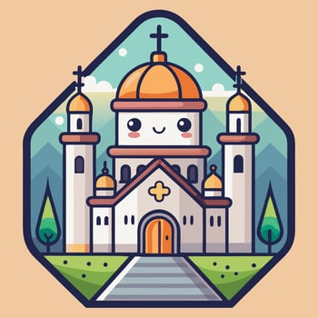 a cartoon church with a cross on top vector