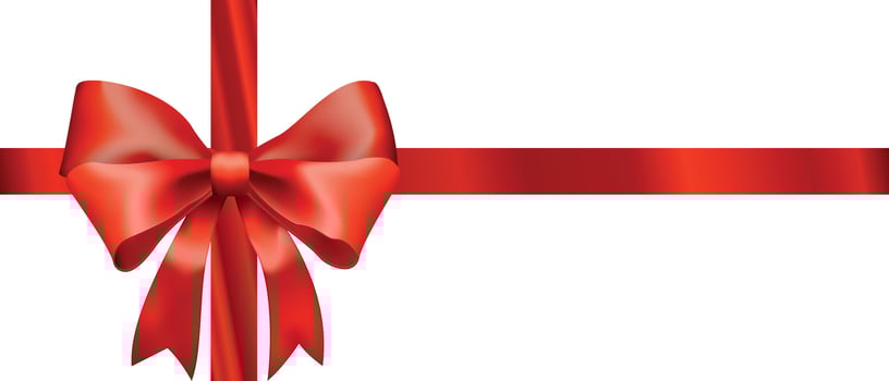 Red gift bow and ribbon on white background, ideal for holiday, celebration, or gift wrapping design concepts. vector