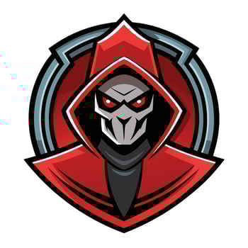 a red hooded man with a black mask on his face vector