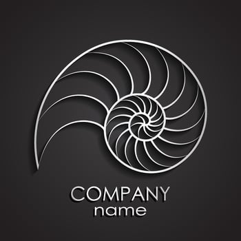 3d silver nautilus shell spiral shape logo vector