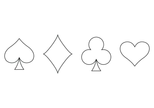 Playing card suit outline symbol set - four shapes of Hearts, Spades, Clubs and Diamonds symbols, illustration isolated on white background vector