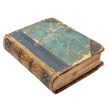 Vintage old book with torn cover isolated on transparent background png
