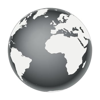 Earth globe - world map with continents on planet Earth, black and white illustration on white background vector