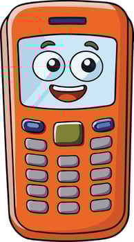 Smiling cartoon feature phone design showcasing retro technology with a playful and kid friendly aesthetic vector