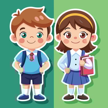 cartoon boy and girl school uniform, illustration vector