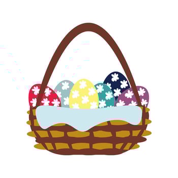 Easter basket with colored eggs vector