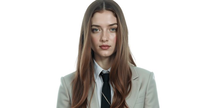 a girl with long hair and a tie on her face png