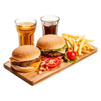 Savory Hamburger with All the Fixings on a Board png