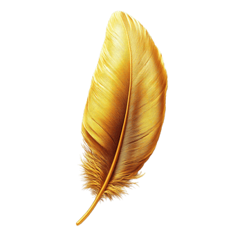 Stunning Golden Feather with Fluffy White Base and Reflective Surface png