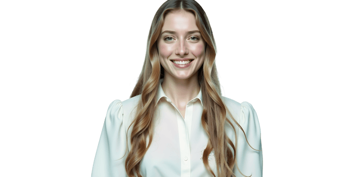 a woman with long blonde hair smiling. png