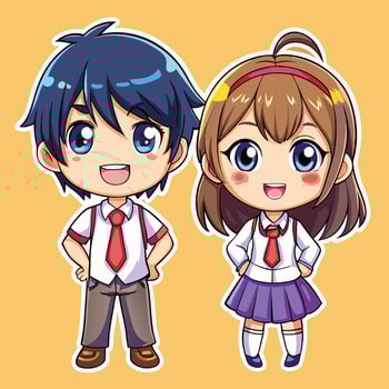 two anime characters standing next to each other vector