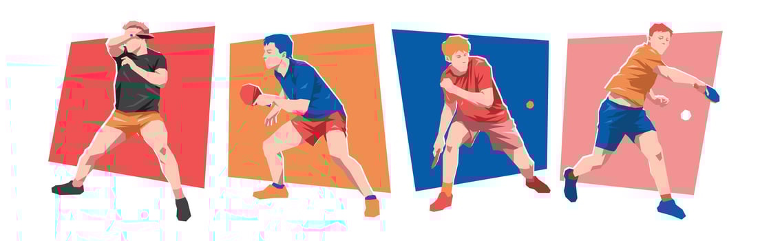 Set of male table tennis players with different poses, gestures. Isolated on white background. Flat character illustration. vector