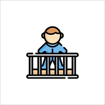 Baby in crib icon, line icon, illustration vector