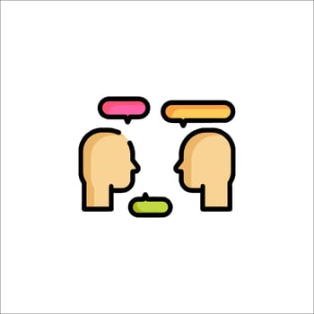 Two people talking with speech bubbles on their heads vector