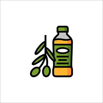Olive oil bottle and olive branch icon illustration vector