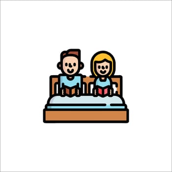Couple reading book on bed icon vector