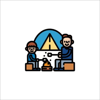 A family is sitting around a campfire vector