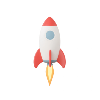 A colorful rocket blasting off with flames, symbolizing innovation and adventure. png