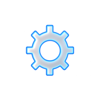 A sleek blue gear icon representing technology and innovation in design. png