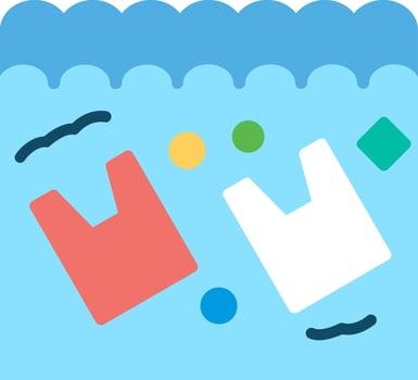 A blue background with two bags floating in the water vector